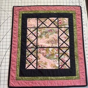Vintage Windowpane Wall Quilt – French Toile Scene 21" x 24"